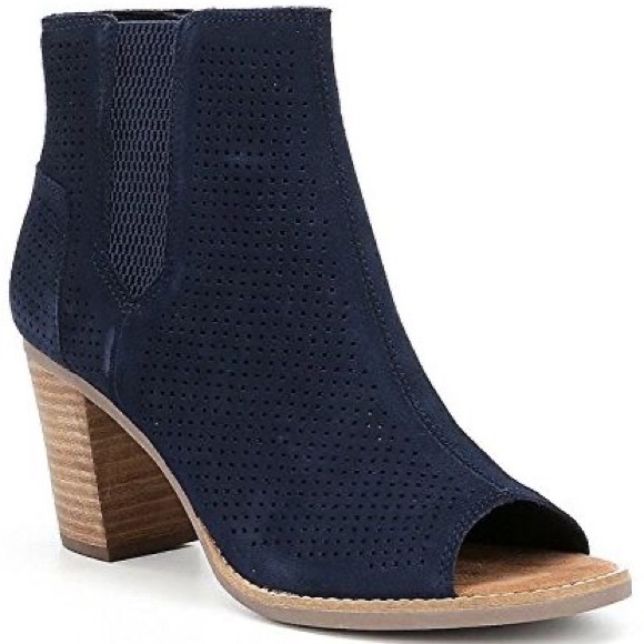 Toms Majorca Black Perforated Leather Peeptoe Heel - Picture 3 of 9